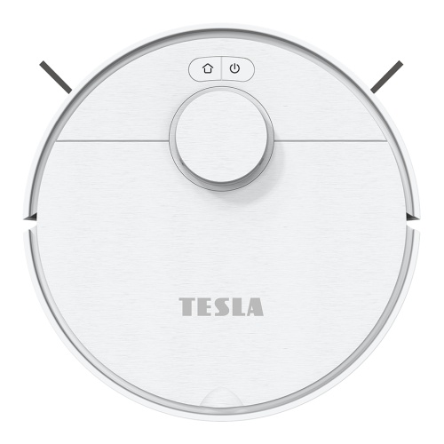 Horný pohľad na robotický vysávač TESLA RoboStar iQ550 s viditeľným logom a ovládacími tlačidlami.