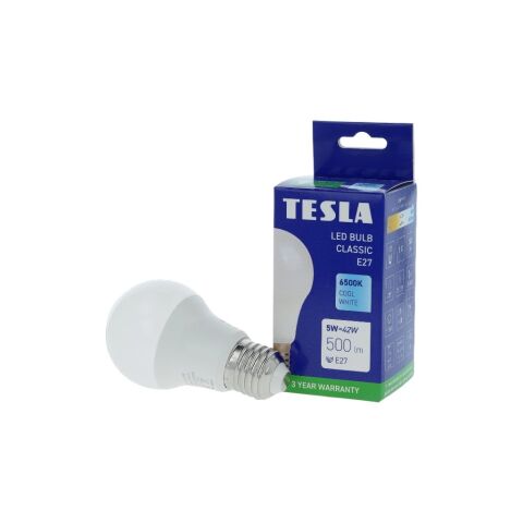 TESLA BL270560-8 - LED bulb žiarovka E27, 5W, 500 lm, 6500K, studená biela