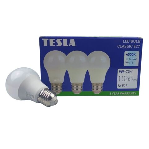 TESLA BL270940-3PACK - LED bulb žiarovky E27, 9W, 1055 lm, 4000K, denná biela, 3 ks v balení
