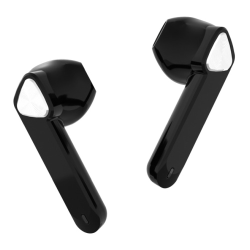 Detailný pohľad na bezdrôtové Bluetooth slúchadlá TESLA Sound EB20 Black Raven s plochým dizajnom a lesklým povrchom.